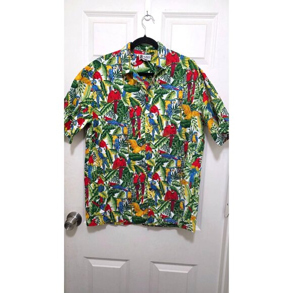 Aloha Republic Tropical Parrot Print Hawaiian Shirt Men's Size L Short Sleeve 10 - Picture 2 of 7